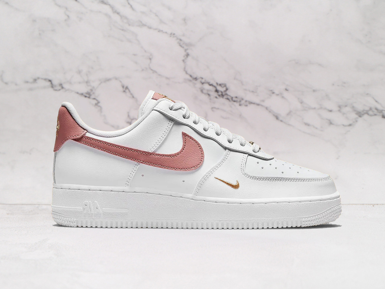 Nike Air Force 1 '07 Essential 'White Rust Pink' – Women's White Leather Sneaker with Rust Pink and Gold Accents