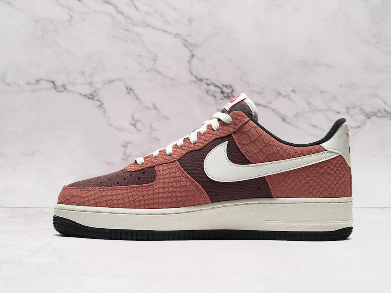 Nike Air Force 1 Low 'Red Bark' Snakeskin – Premium Design with Red Accents