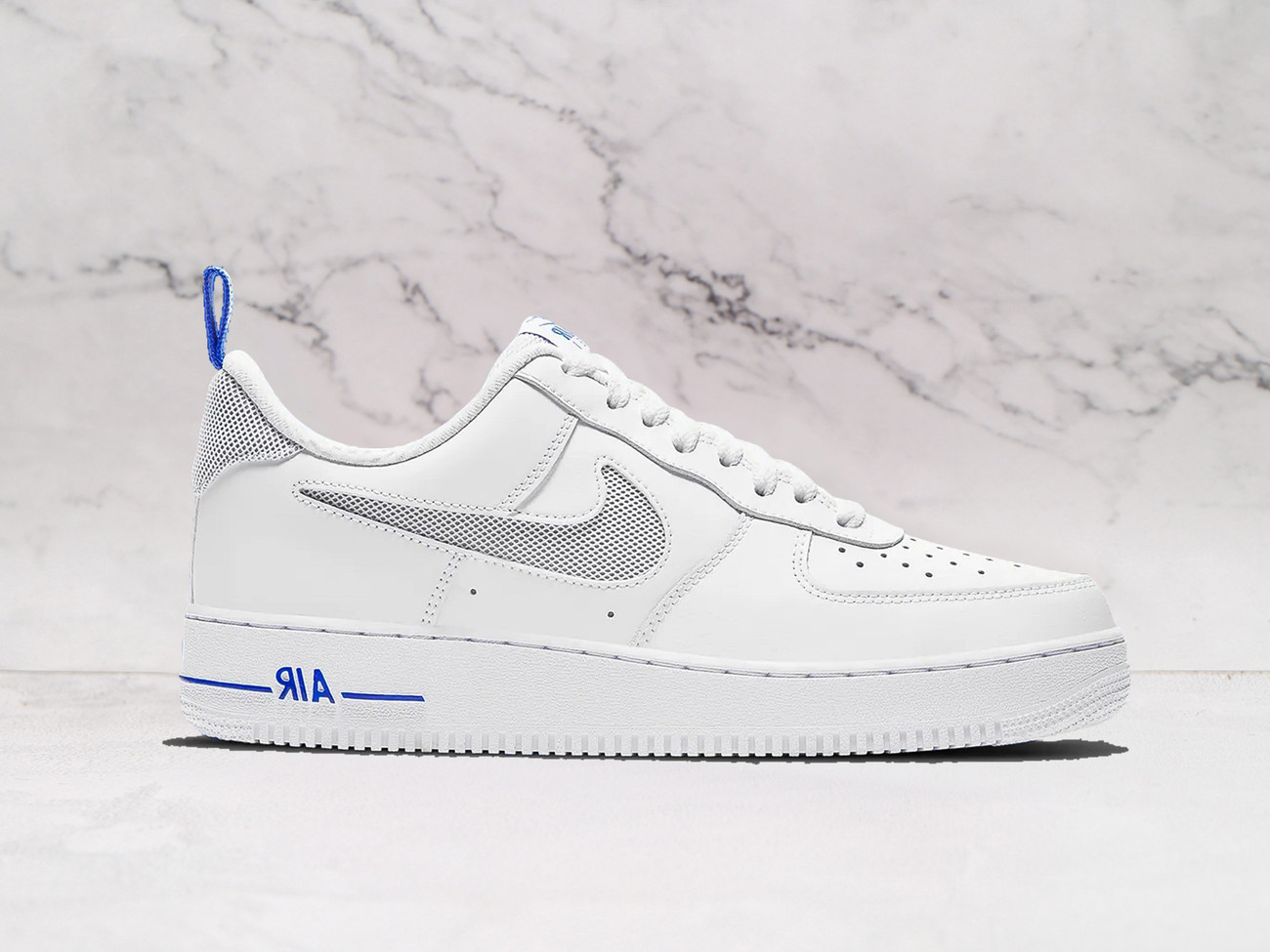 Nike Air Force 1 Low '07 LV8 Cut Out White – White Leather Upper with Cut-Out Swoosh and Racer Blue Accents