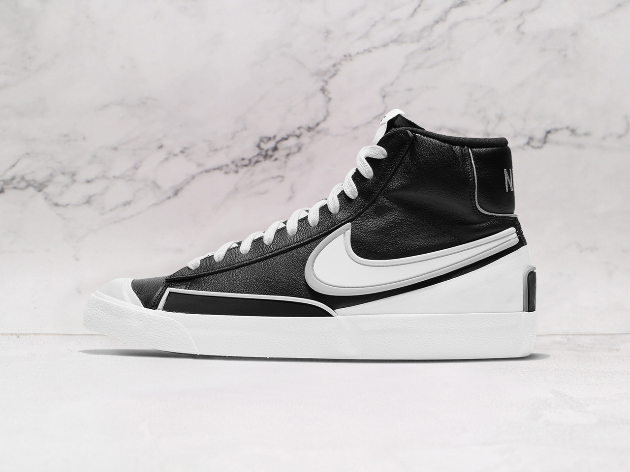 Nike Blazer Mid '77 Infinite Black White – Black Leather Upper with White Rubberized Overlays
