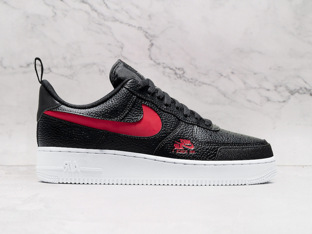 Nike Air Force 1 LV8 Utility 'Bred' – Black Leather Upper with Red Cut-Out Swoosh and White Midsole