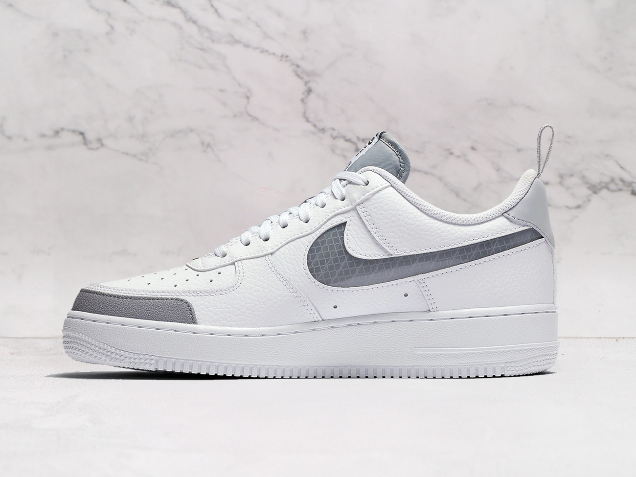 Nike Air Force 1 Low 'Under Construction' – White Leather with Semi-Translucent Swoosh and Reflective Branding