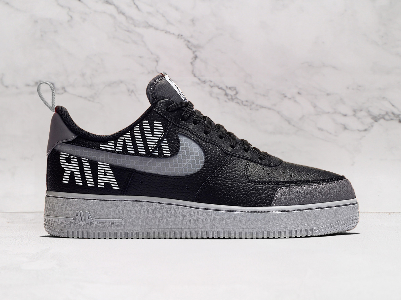 Nike Air Force 1 Low 'Under Construction' – Black Leather Upper with Semi-Translucent Swoosh and Reflective Accents