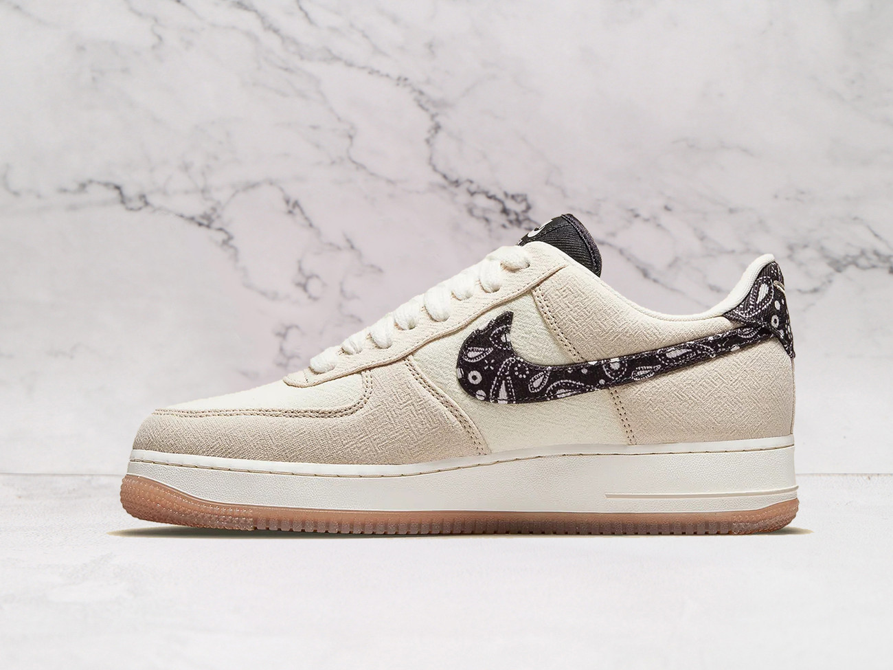 Nike Air Force 1 '07 LV8 'Paisley Swoosh' – Rattan Leather with Black Paisley-Patterned Swoosh