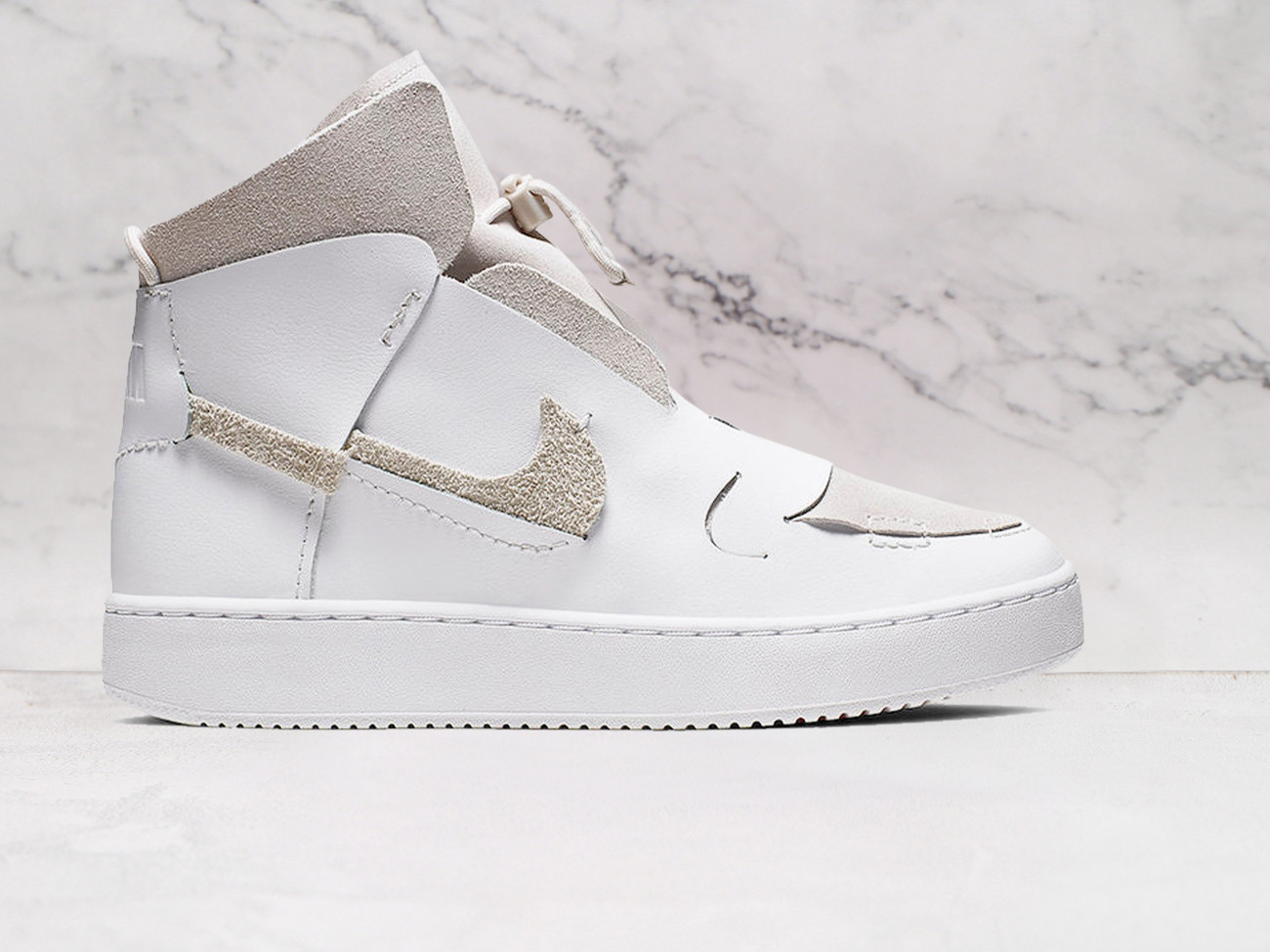 Nike AF1 High White Chrome with Metallic Swoosh and White sole