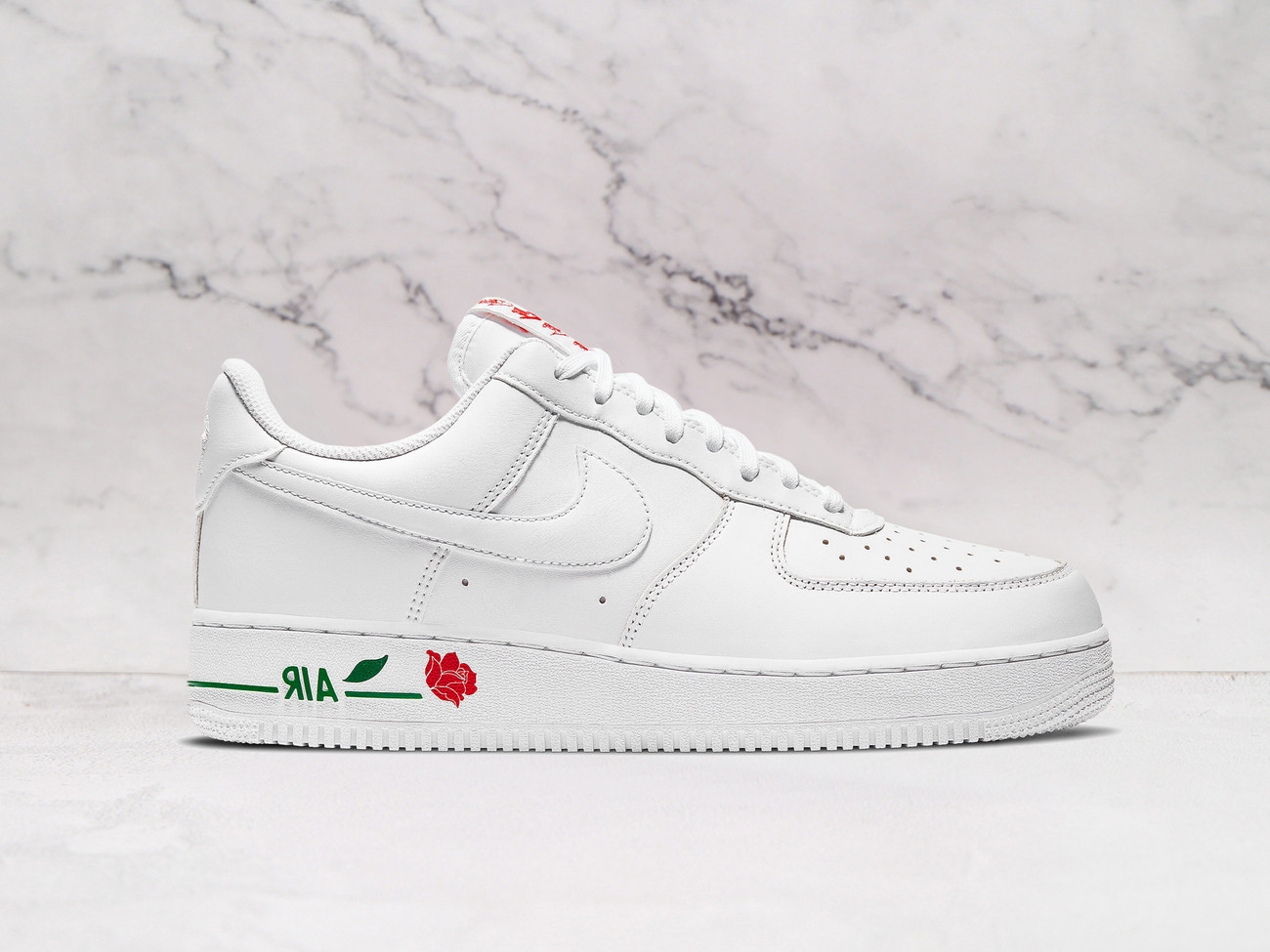 Nike Air Force 1 '07 LX 'Thank You Plastic Bag' – White Leather Upper with Rose Graphic on Midsole