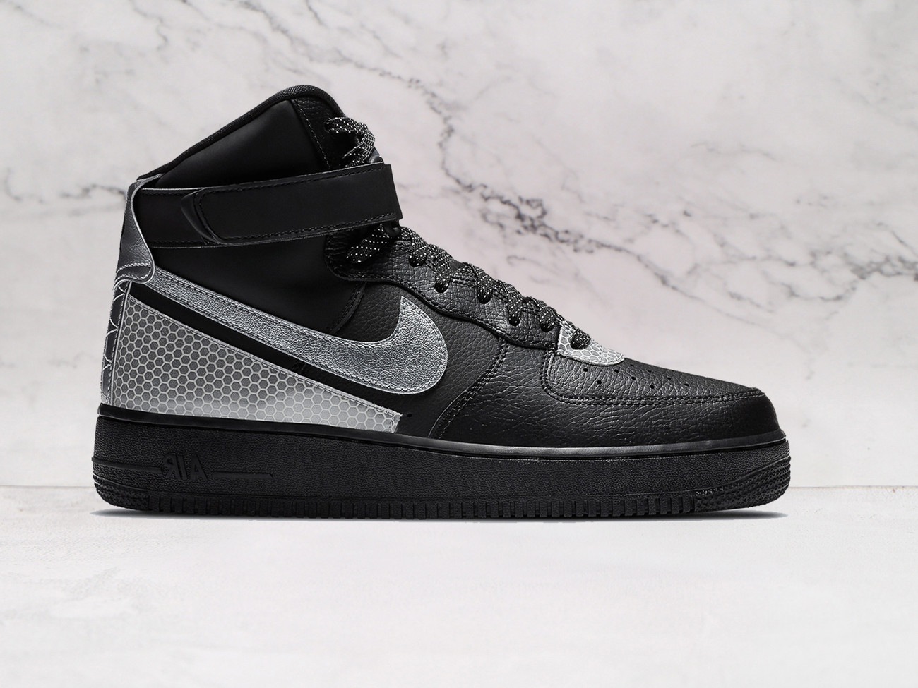 Nike AF1 High 3M Black Silver with Reflective Swoosh and Black sole