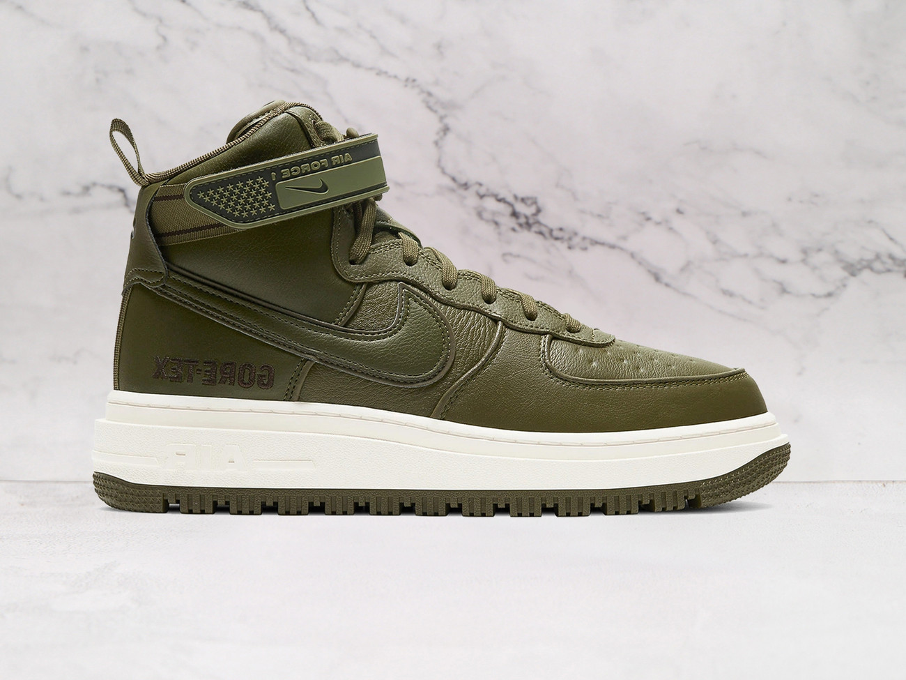 Nike AF1 High Gore-Tex Olive Gum with Olive Swoosh and Gum sole
