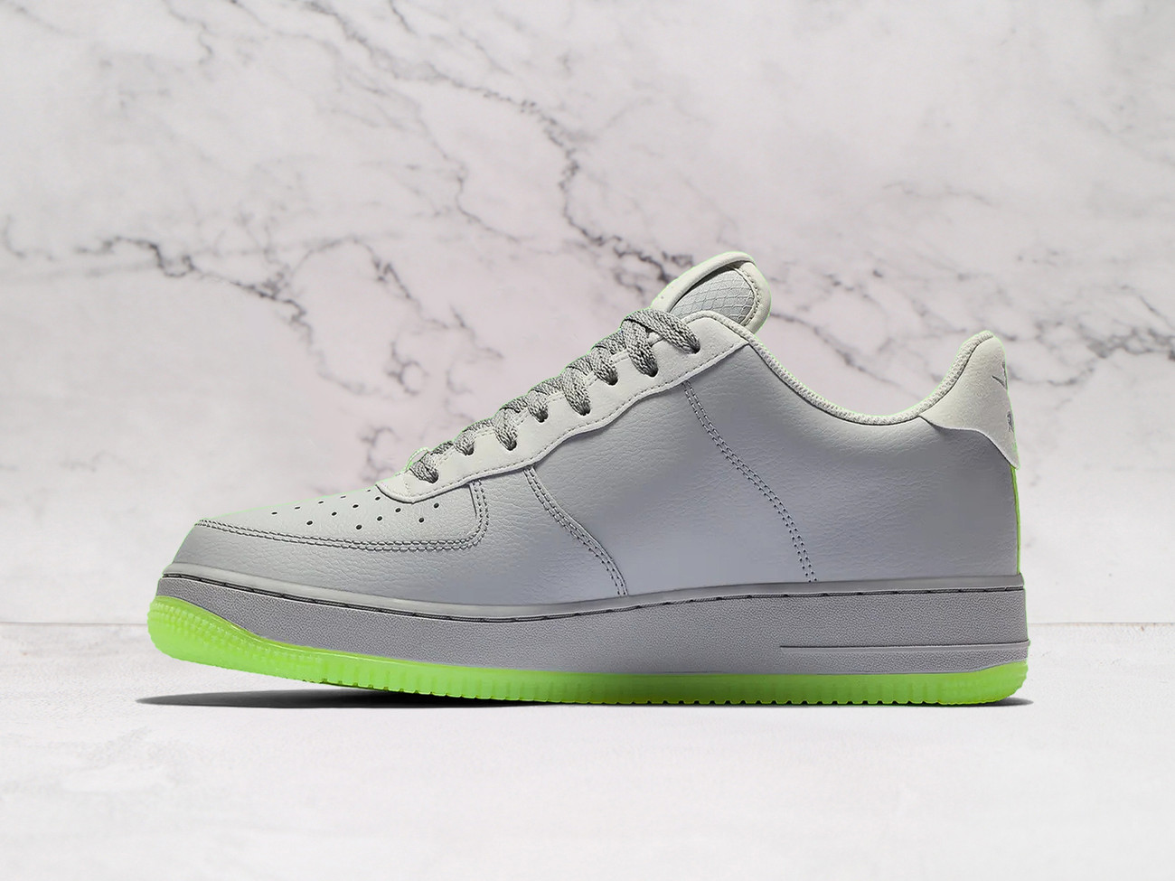 Nike Air Force 1 '07 LV8 'Wolf Grey/Ghost Green' – Grey Leather with Oversized Green Swoosh