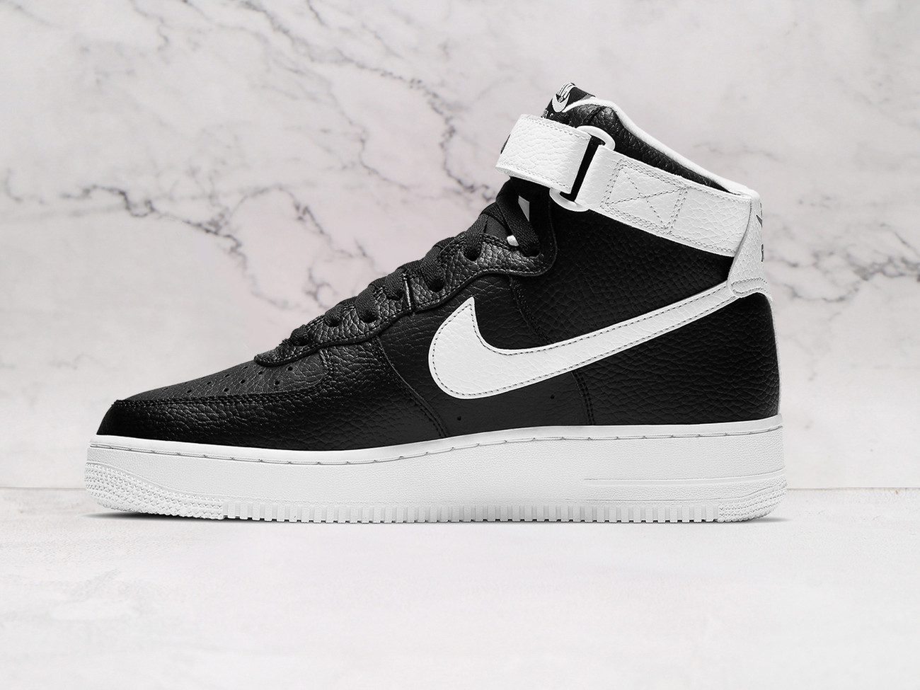 Black Nike Air Force 1 High medial view with White sole and perforated toe