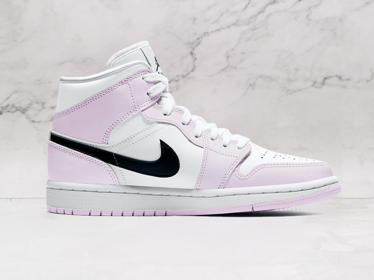Air Jordan 1 Mid 'Barely Rose' – White Leather with Pink Suede Overlays and Black