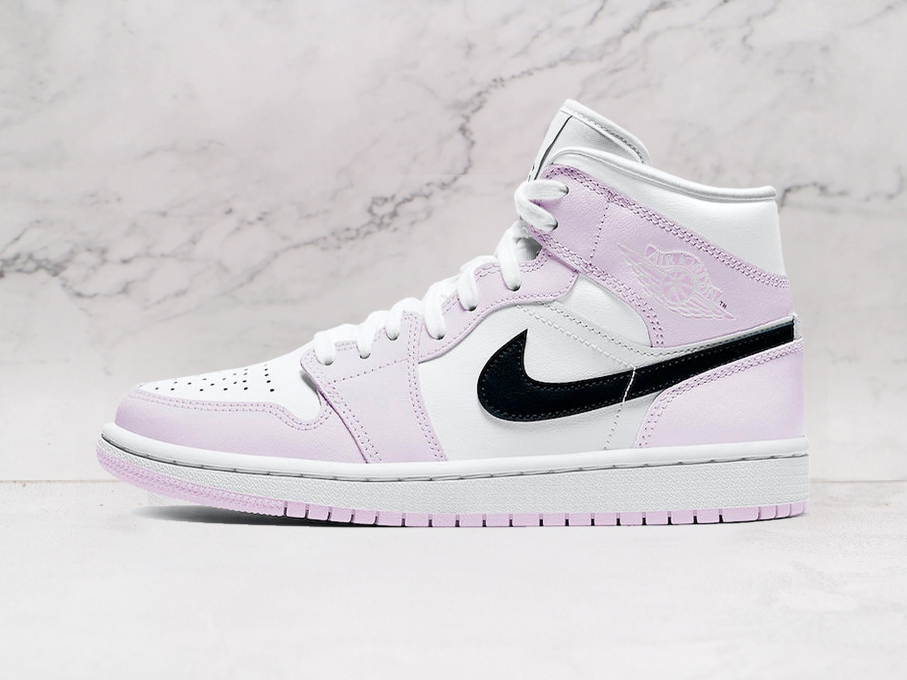 Air Jordan 1 Mid 'Barely Rose' – White Leather with Pink Suede Overlays and Black Swoosh