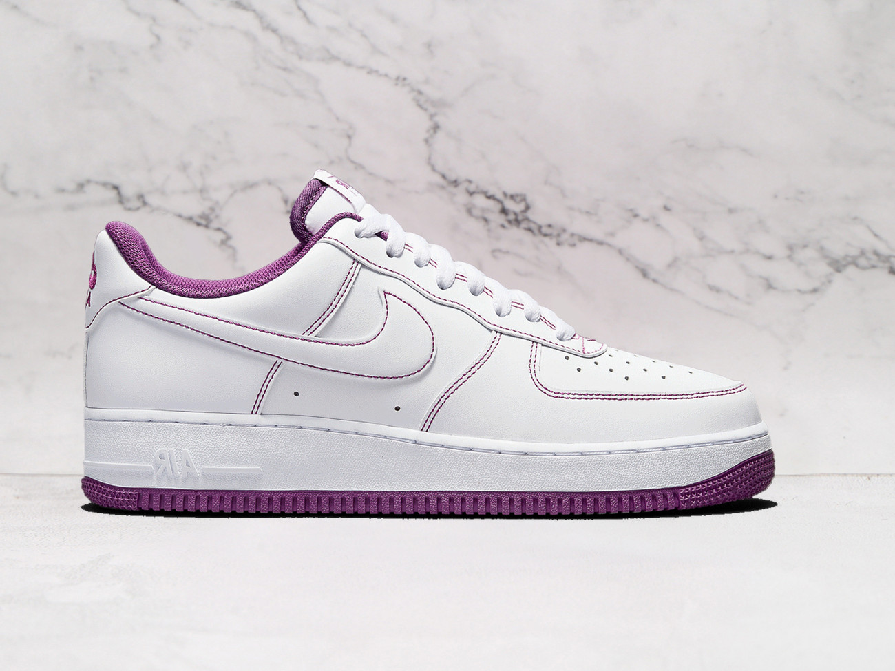 Nike Air Force 1 Low 'Contrast Stitch – White Viotech' – White Leather with Purple Stitching