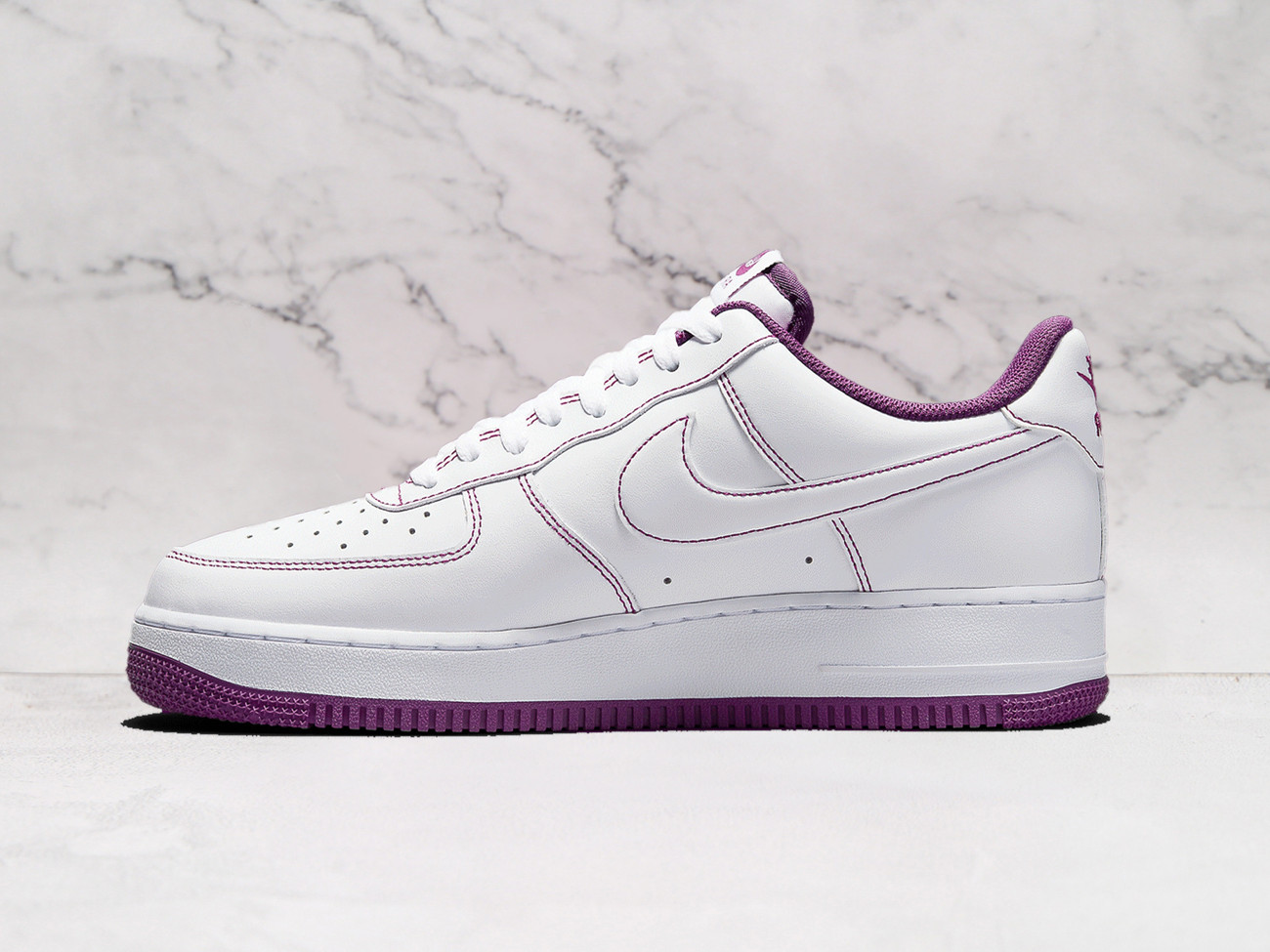 Nike Air Force 1 Low 'Contrast Stitch – White Viotech' – Purple Stitching