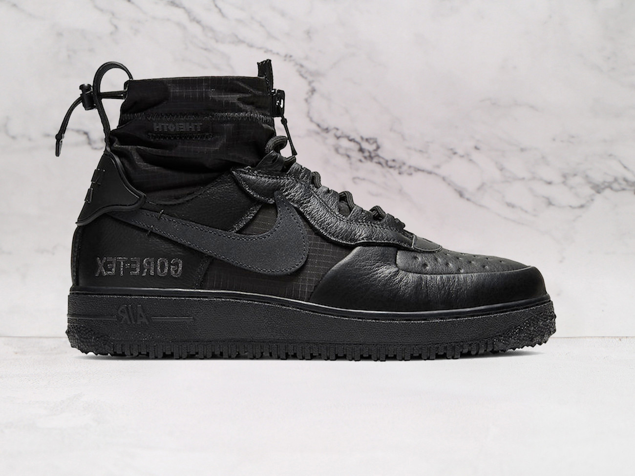 Nike Air Force 1 High Gore-Tex Triple Black with zipper and Black Swoosh
