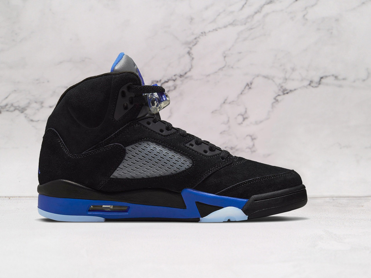 Side Profile of Air Jordan 5 Retro Racer Blue with Icy Outsole