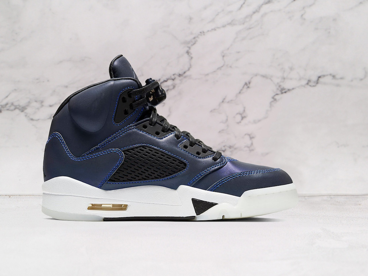 Side Profile of Air Jordan 5 Retro Oil Grey with Translucent Outsole