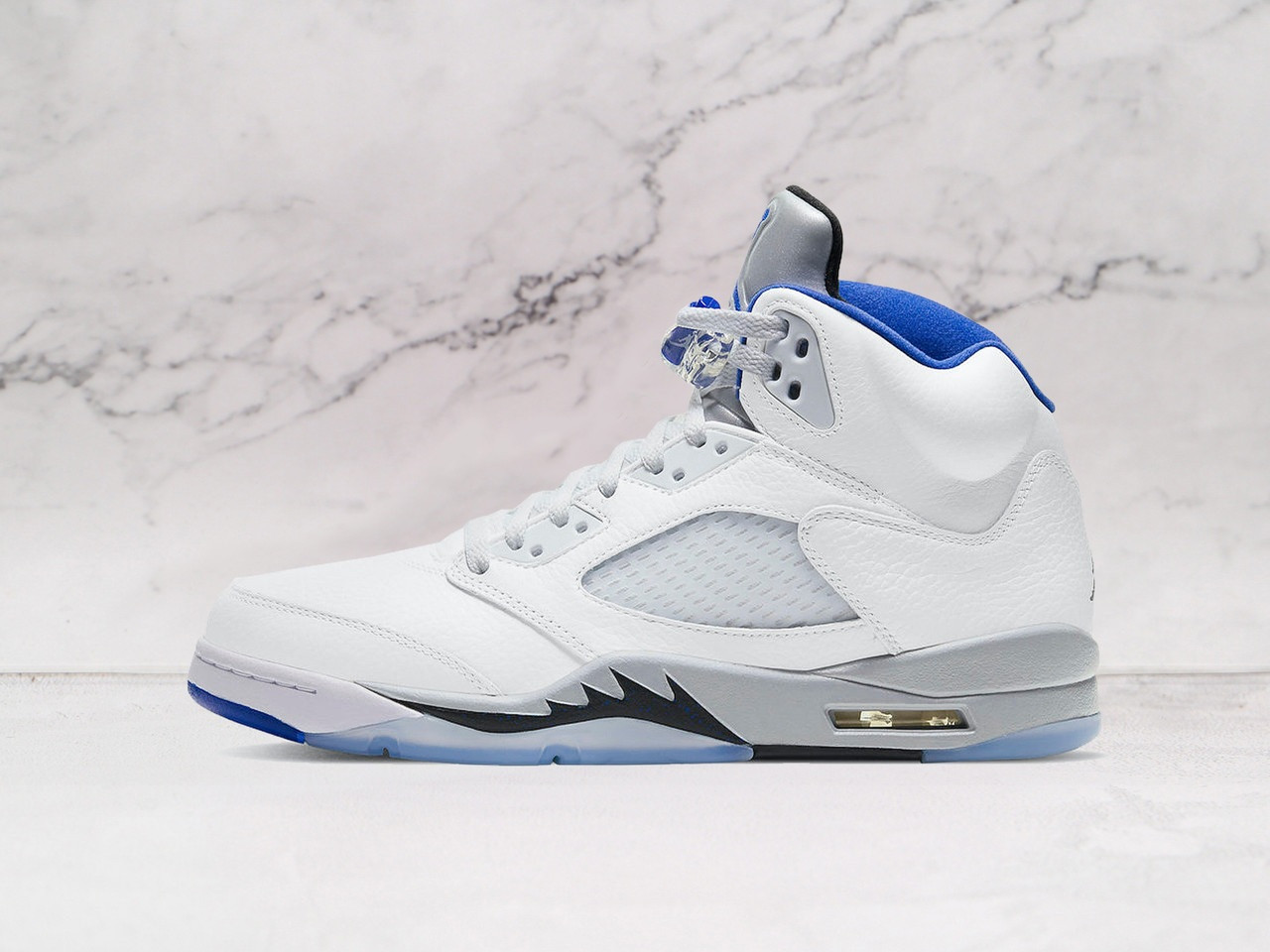 Air Jordan 5 Retro White Stealth 2021 with Reflective Tongue and Stealth Grey Accents