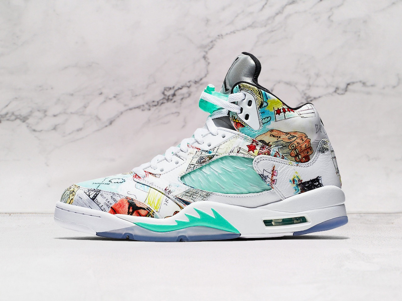 Air Jordan 5 Retro Wings – White Leather Upper with Unique Graphic Design