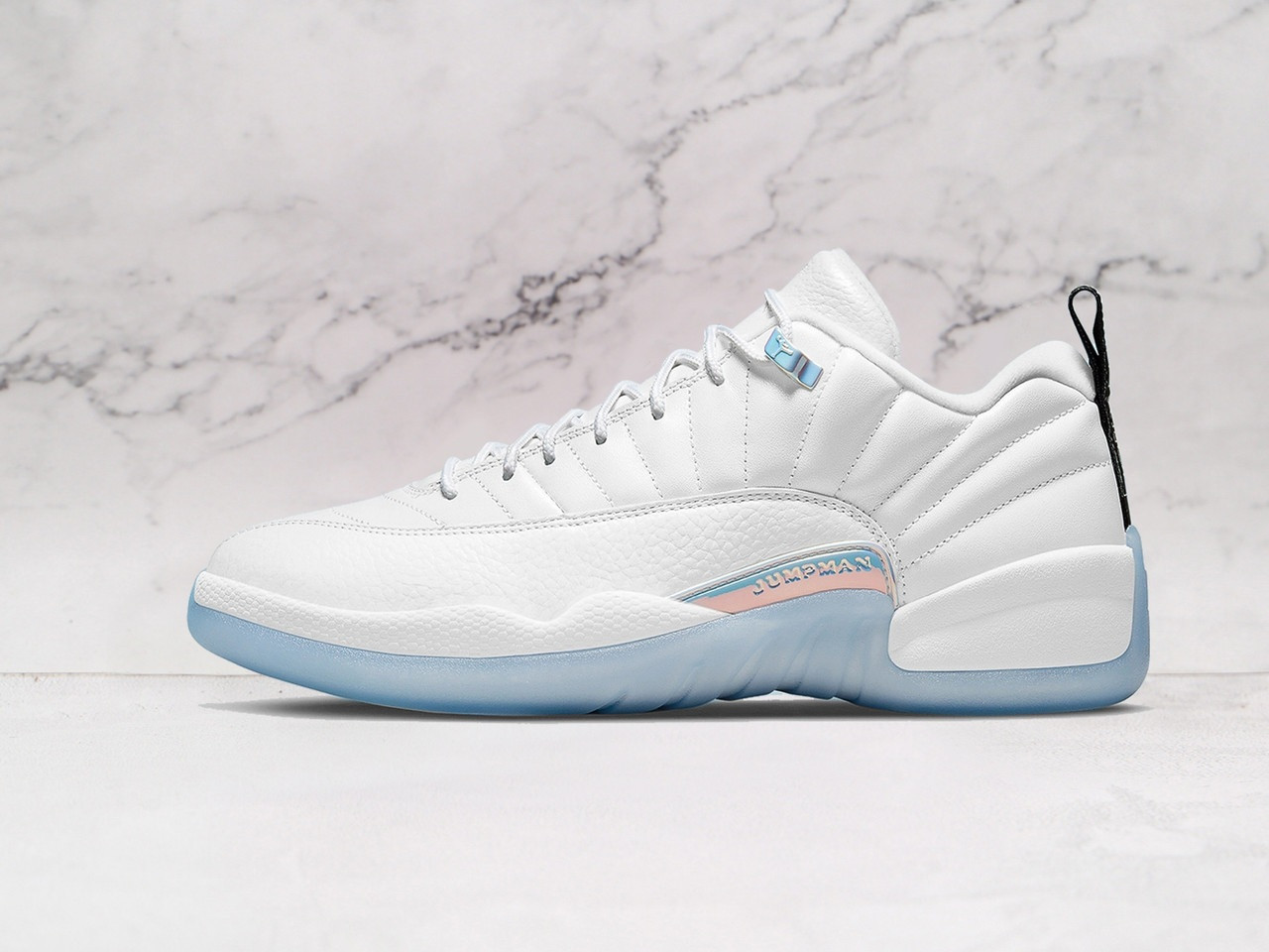 Side of Air Jordan 12 Retro Low Easter with iridescent shine