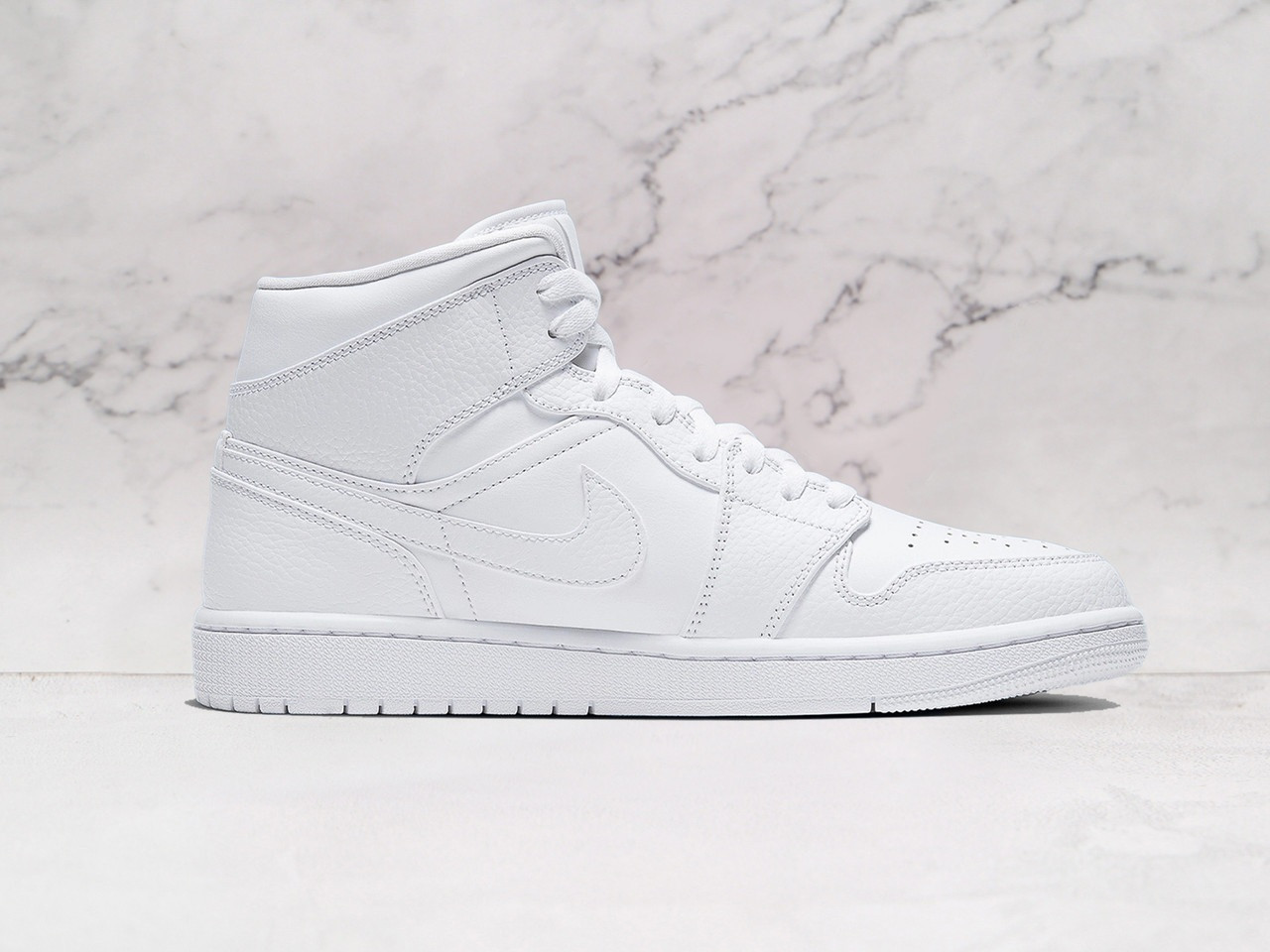 Triple White Jordan 1 Mid – All-White Leather Upper