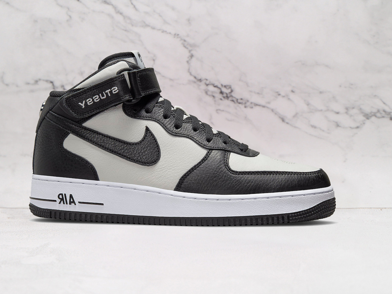 Nike Air Force 1 Mid x Stussy 'Light Bone Black' – Collaborative Leather Sneaker