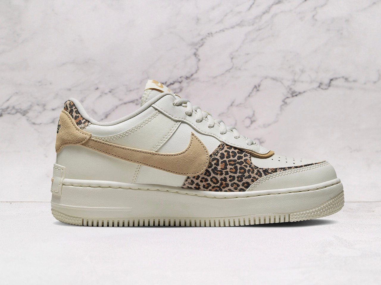 Nike Air Force 1 Shadow Leopard – suede leopard heel tab on sail sole