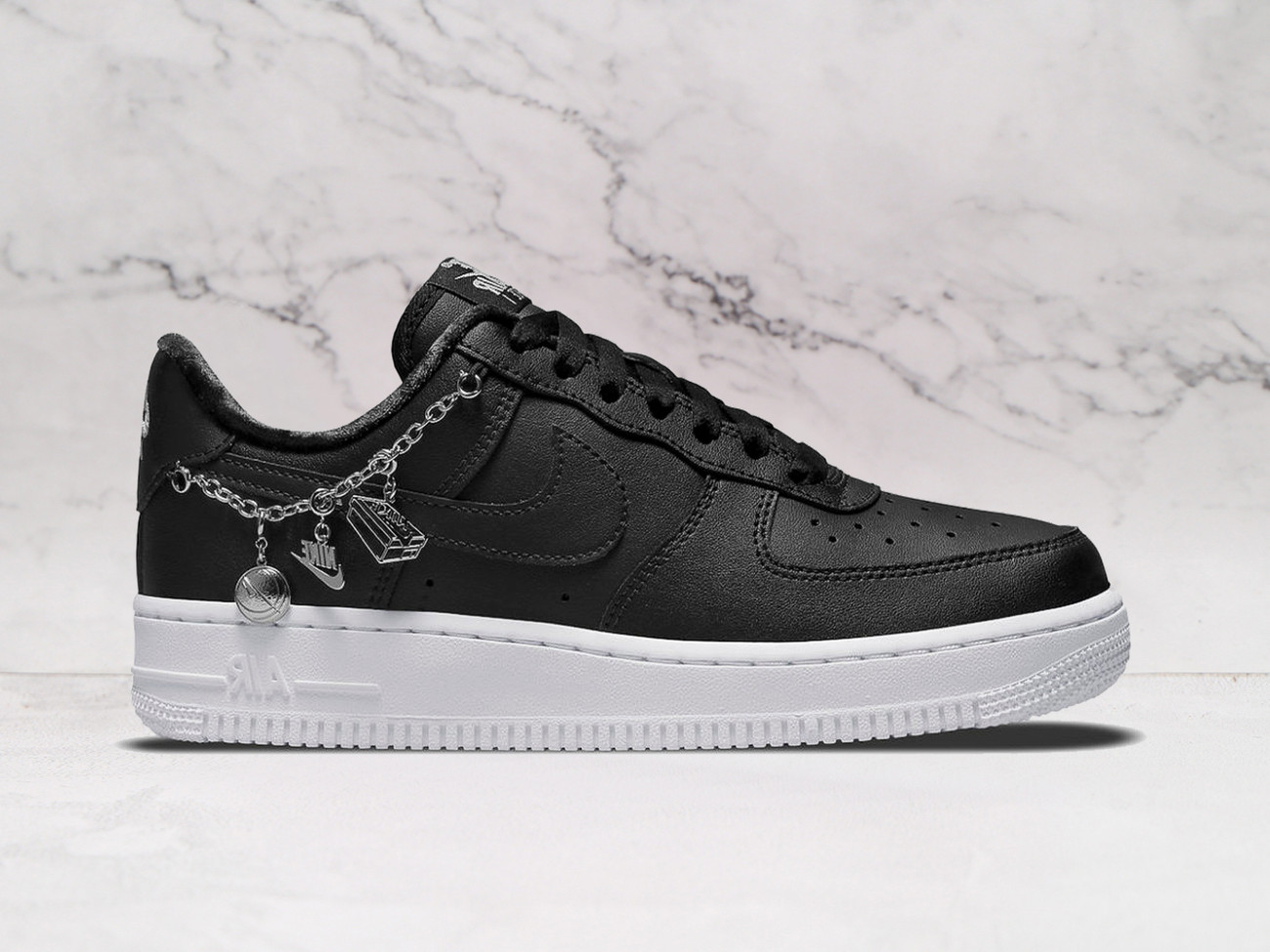 Nike Air Force 1 Low LX Black Pendant DD1525-001 – black leather with silver Lucky Charms