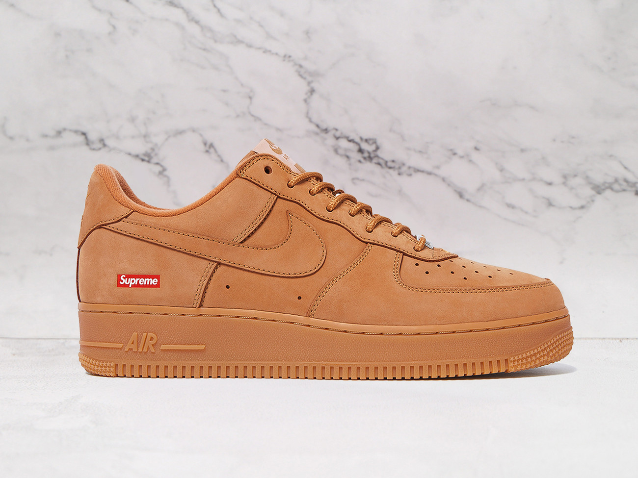 Supreme x Nike Air Force 1 Low Flax (DN1555-200)—wheat nubuck, gum sole