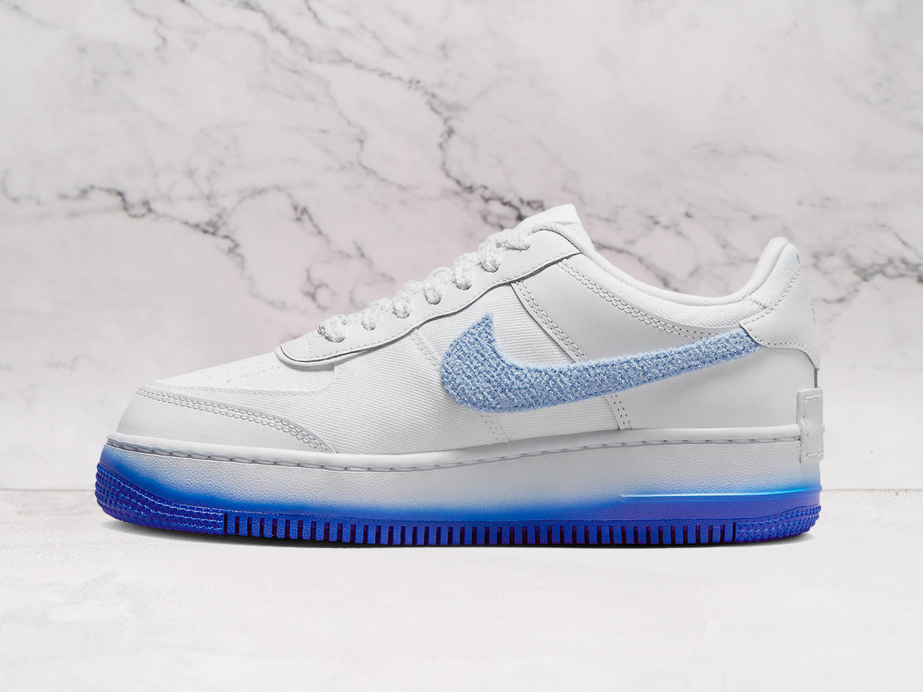 White Nike Air Force 1 Shadow medial view with Pink Spell midsole accents