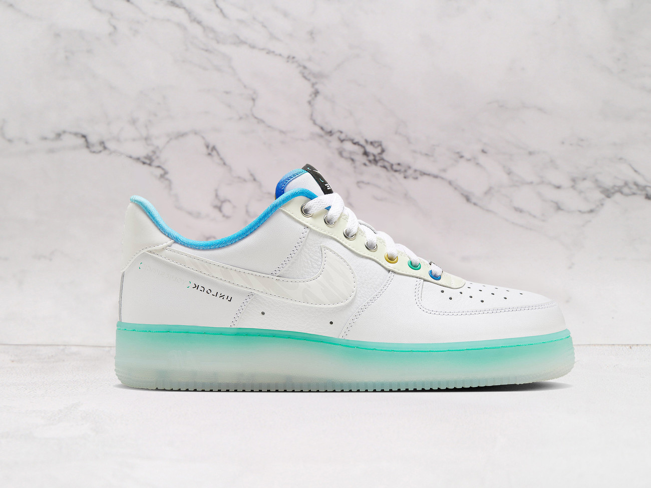 Nike Air Force 1 Low Unlock Your Space FJ7066-114 with reflective multi-color Swoosh