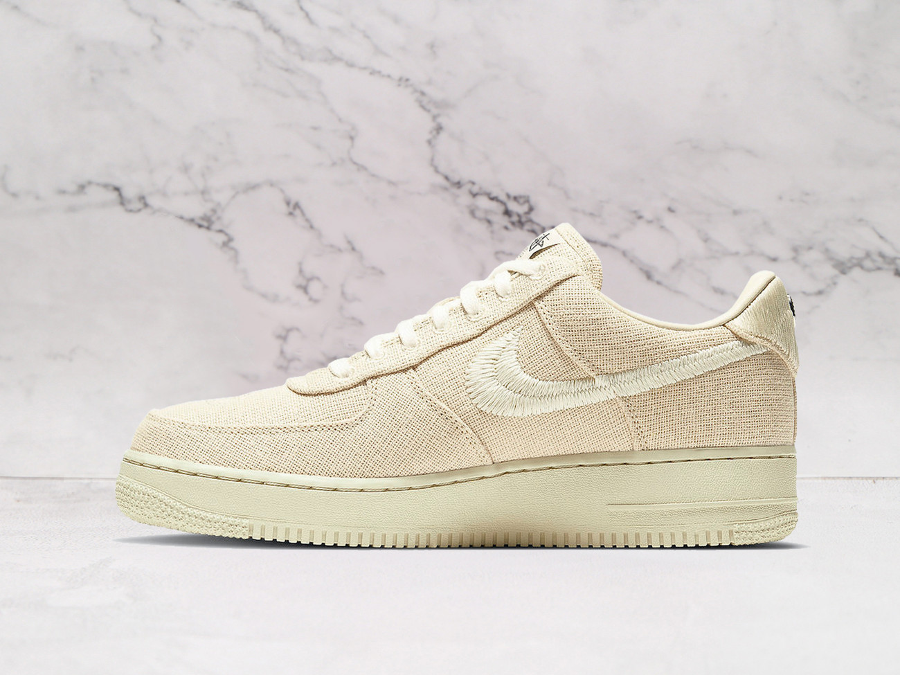 Nike Air Force 1 Low Stussy Fossil medial view with Fossil Stone upper.