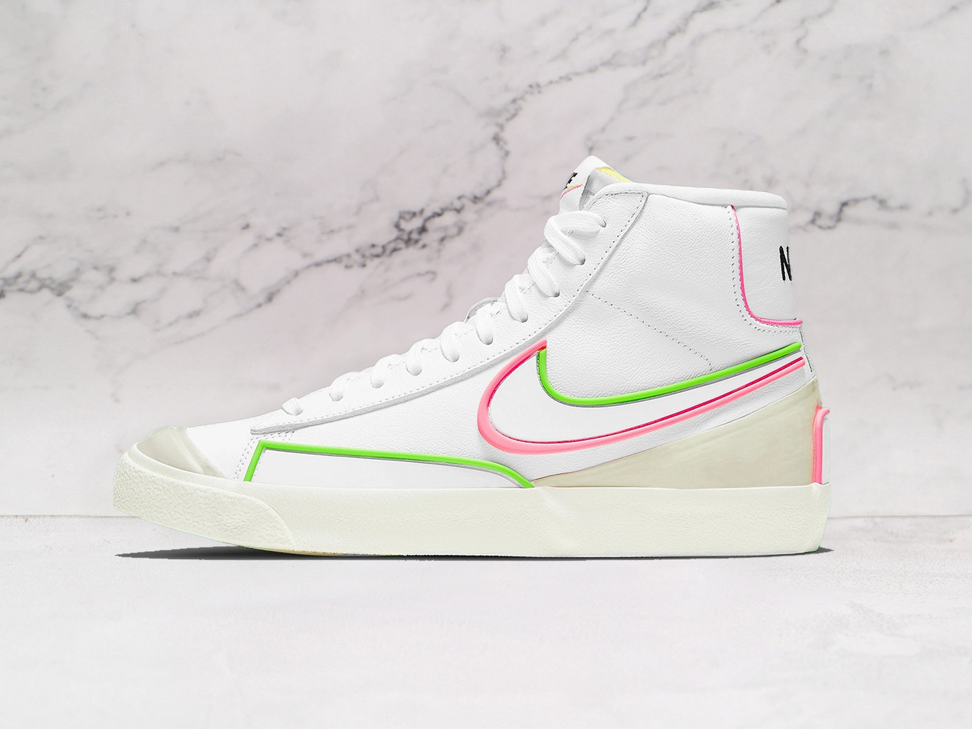 Nike Blazer Mid '77 Infinite Watermelon – White Leather Upper with Electric Green and Sunset Pulse Accents