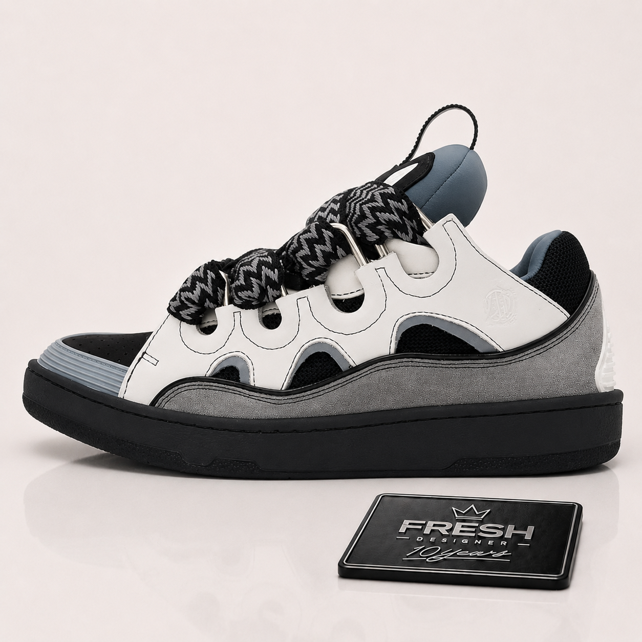 LANVIN  Gray Leather Curb Sneakers