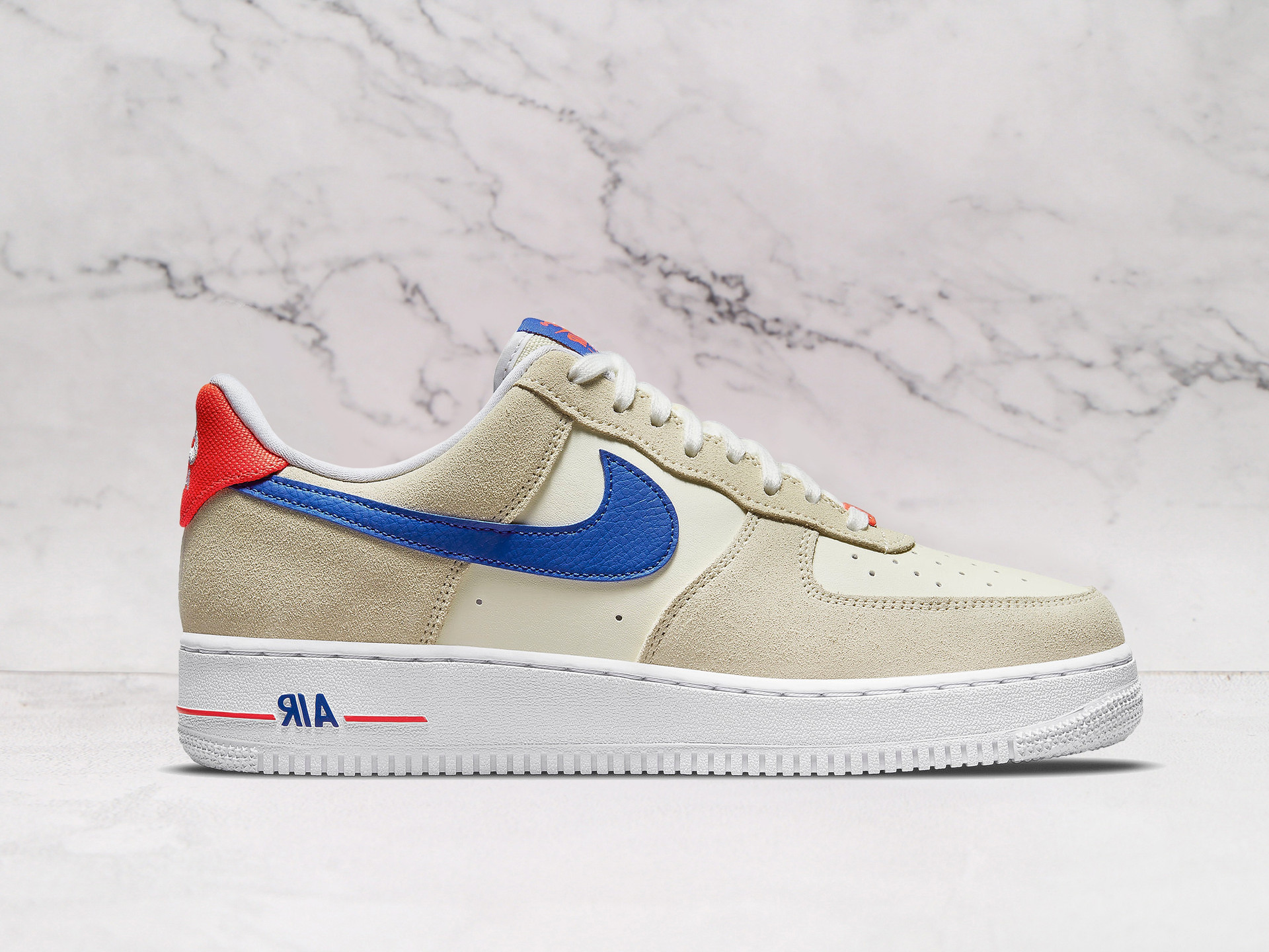 Nike Air Force 1 '07 LV8 'Coconut Milk Hyper Royal' – Leather and Suede Upper with 'Hyper Royal' Swoosh and Crimson Heel Tab