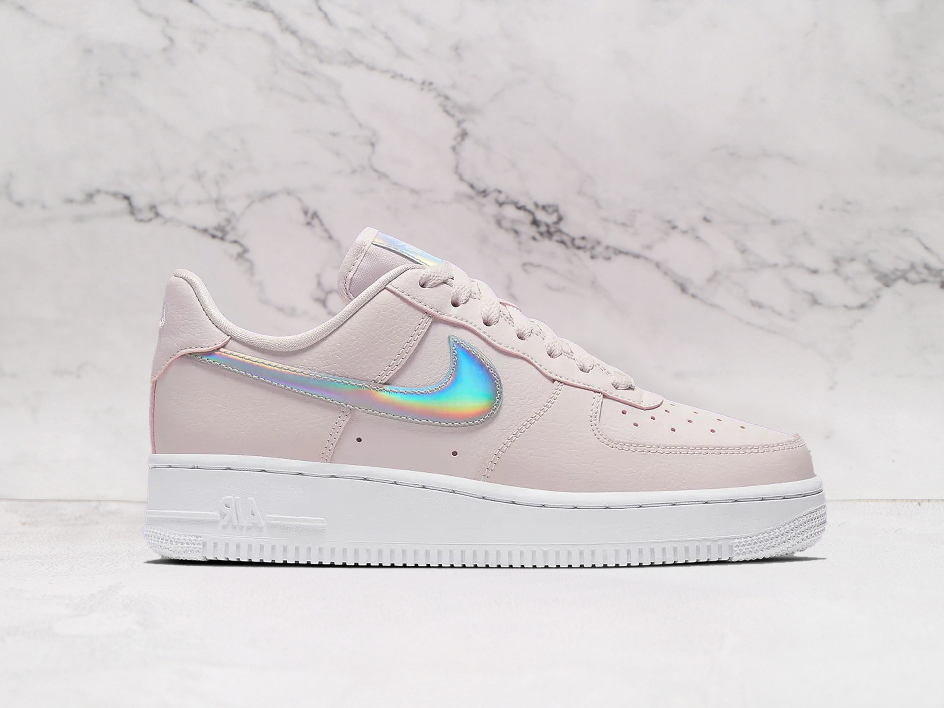 Nike Air Force 1 '07 Essential 'Iridescent Swoosh' – Barely Rose Leather Upper with Shimmering Swoosh