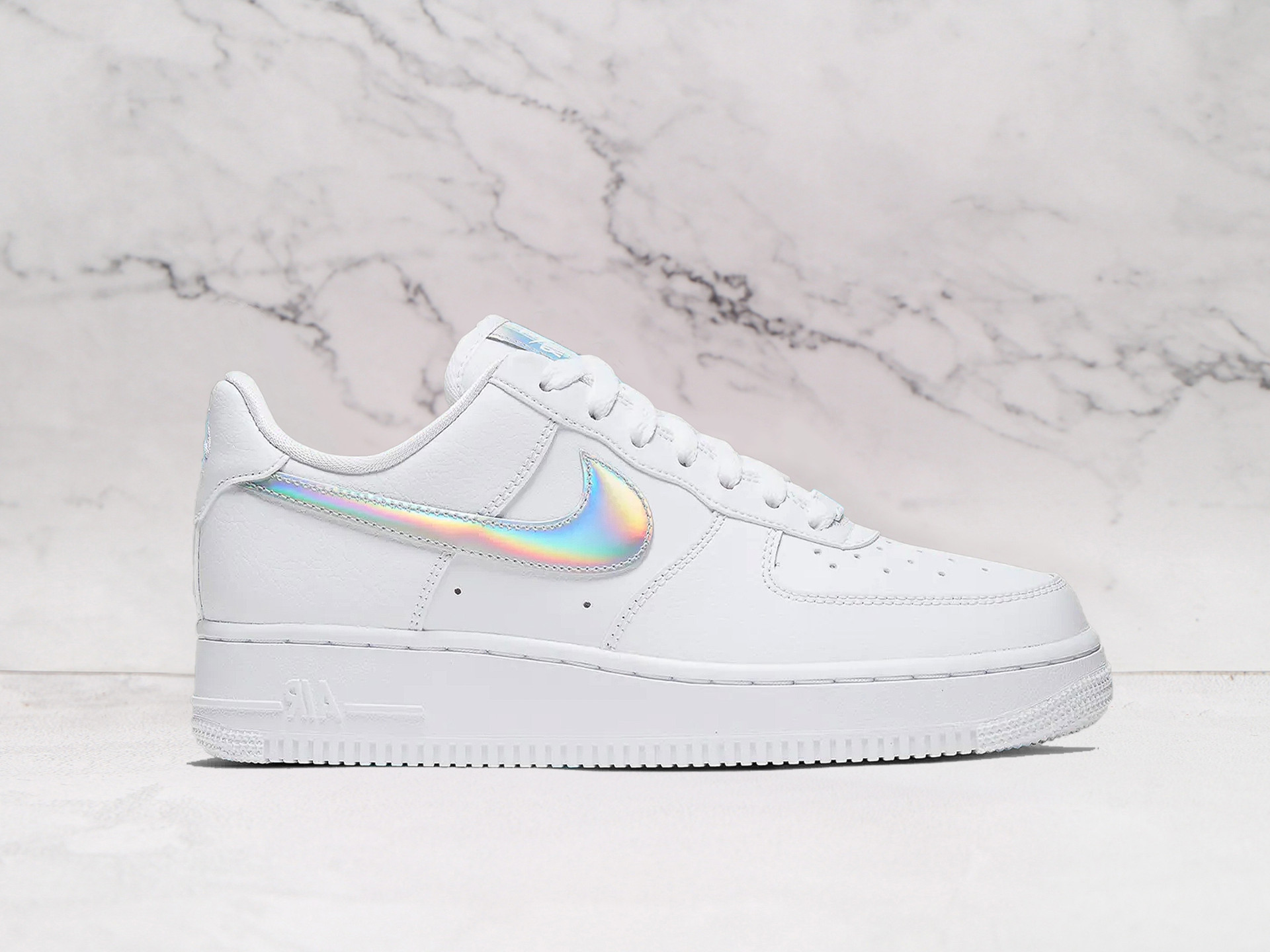 Nike Air Force 1 '07 Essential 'Iridescent Swoosh' – Women's White Leather Sneaker with Iridescent Accents