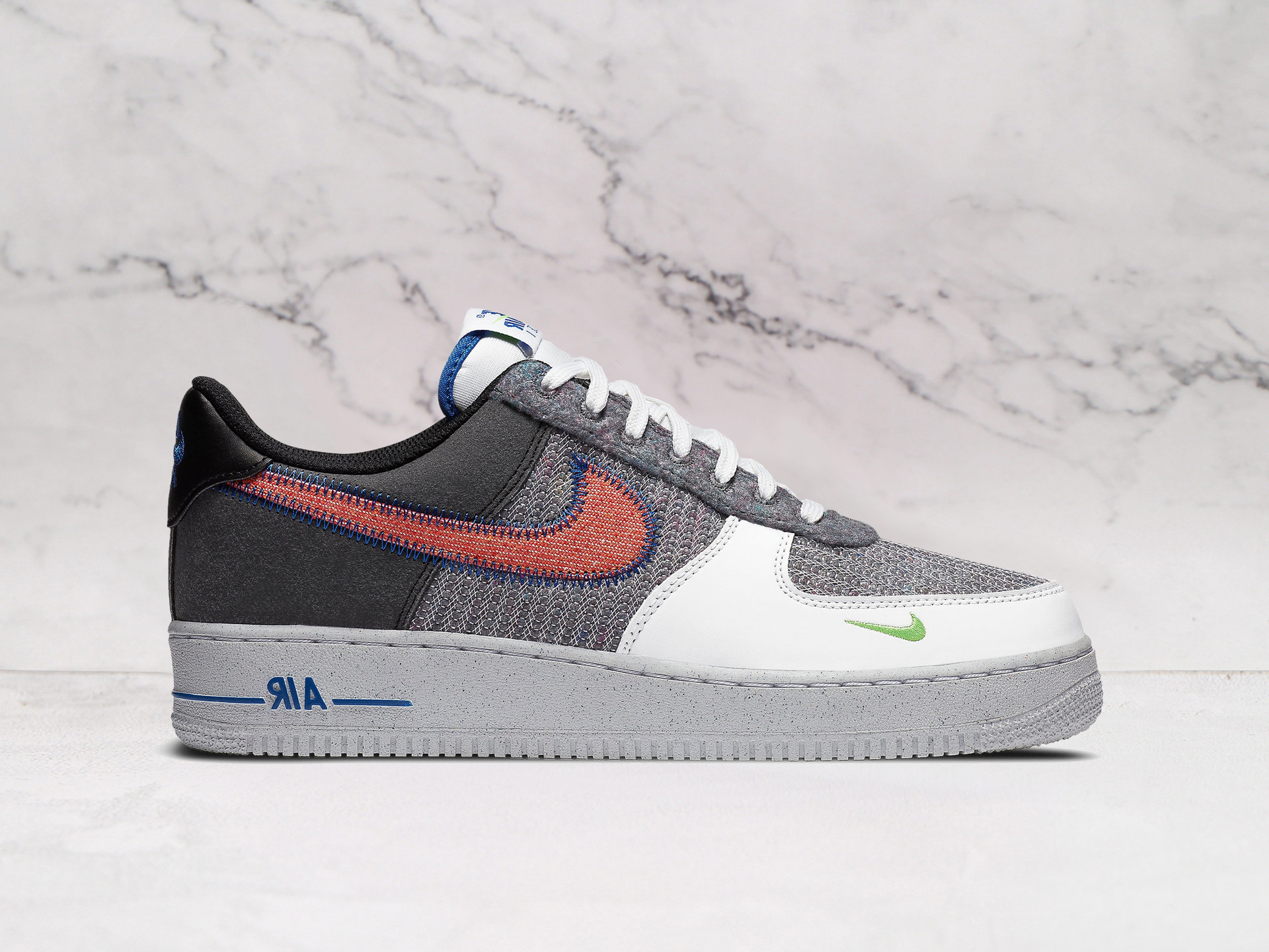 Nike Air Force 1 Low 'Recycled Jerseys Pack' – Grey Leather with Red and Green Accents