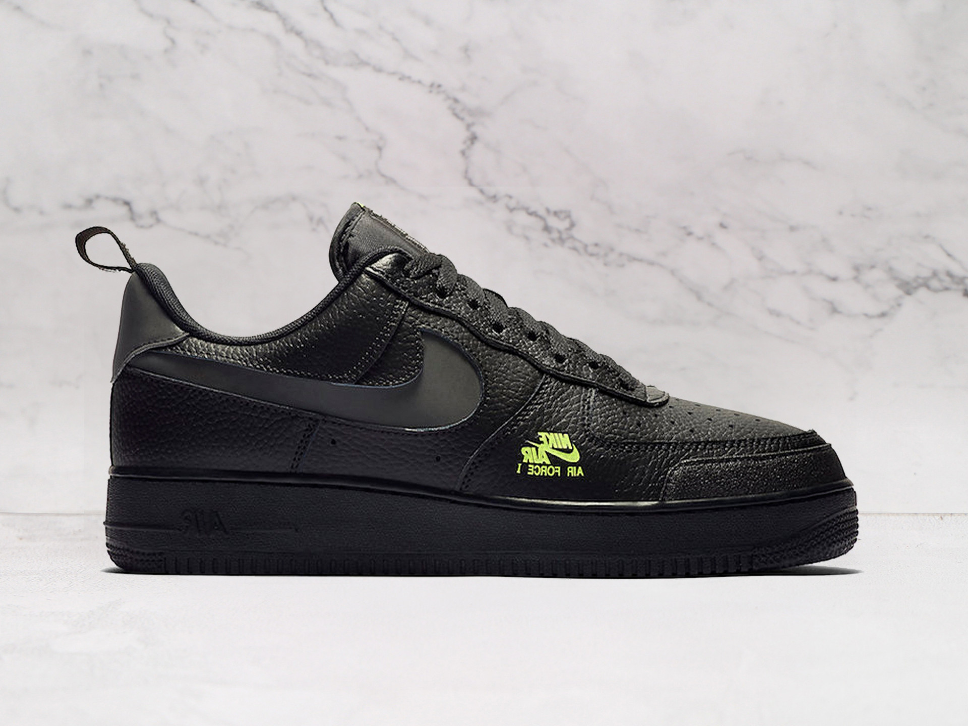 Nike Air Force 1 LV8 Utility Black Volt 2021 – Black Leather Upper with Cut-Out Swoosh and Utility Features