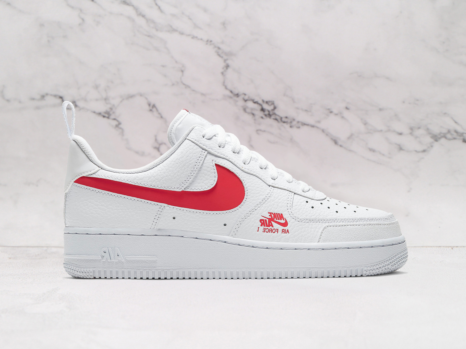 Nike Air Force 1 LV8 Utility White Red – White Leather Upper with Red Cut-Out Swoosh and Utility Features