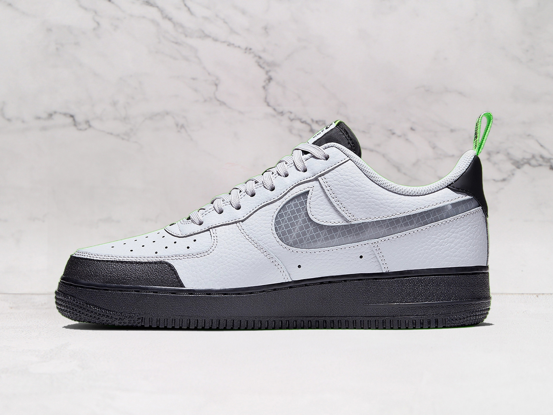 Nike Air Force 1 Low 'Under Construction' – Vast Grey Leather with Semi-Translucent Swoosh and Reflective Accents