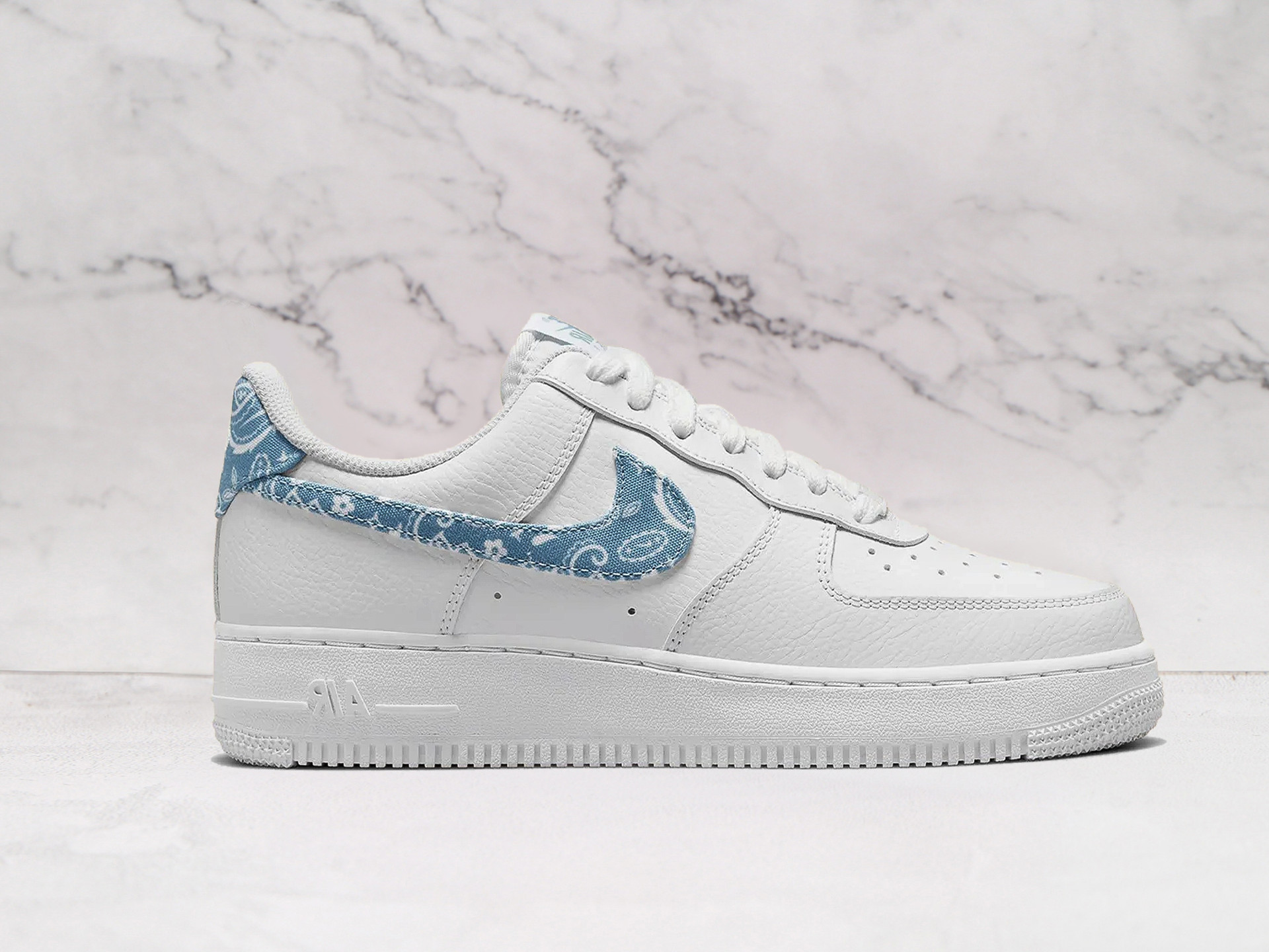 Air Force 1 White Blue Paisley – Paisley Swoosh in Worn Blue