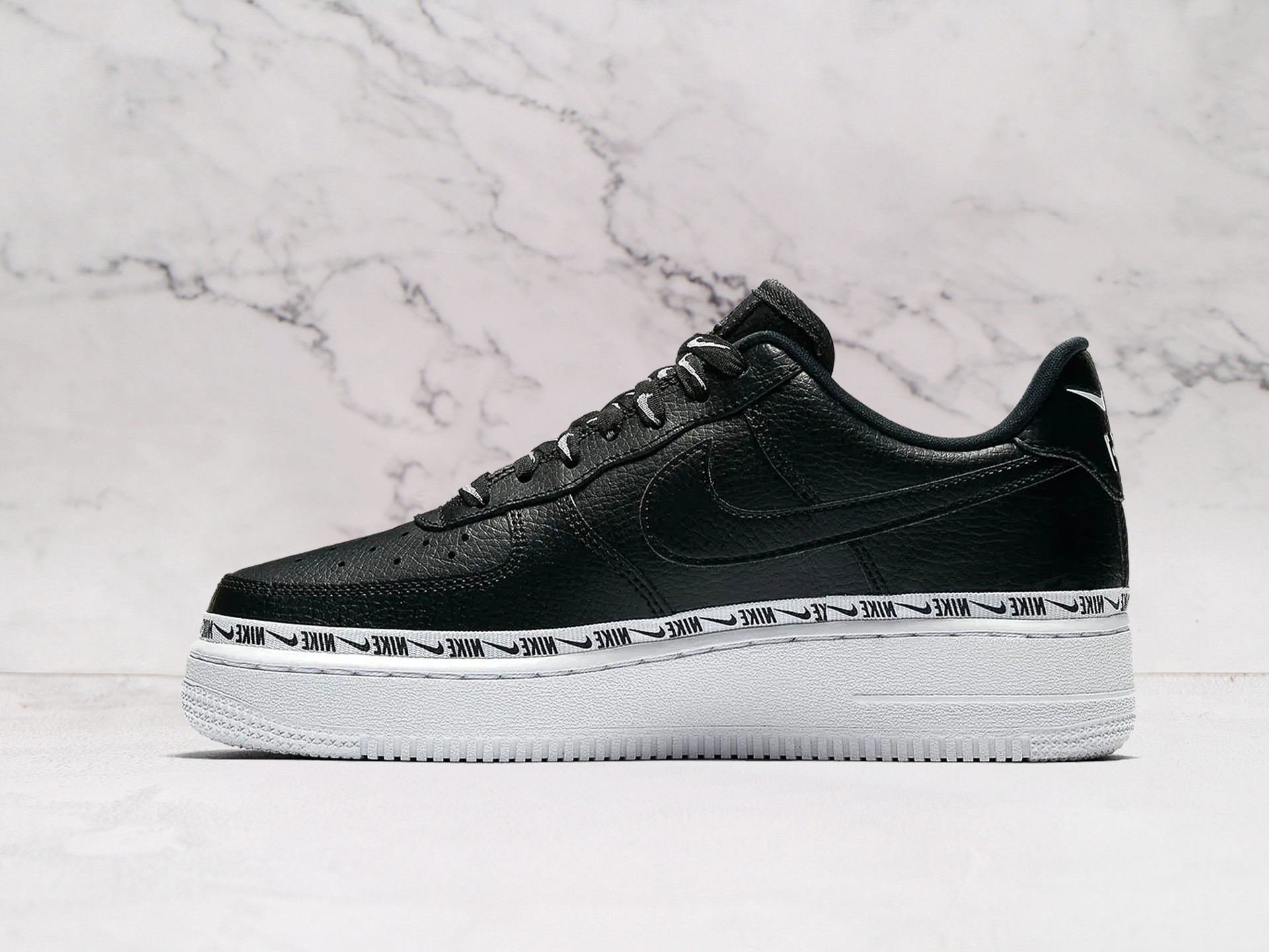 Air Force 1 Lv8 Black – Satin Ribbon Swoosh Detail