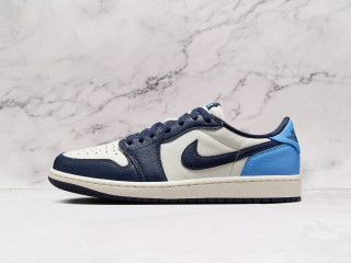 Air Jordan 1 Low Obsidian UNC with blue Swoosh.
