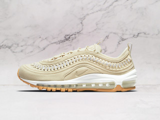 Nike Air Max 97 LX Woven Fossil side profile, featuring an earthy woven upper in beige and fossil tones, combined with sleek metallic silver detailing for a premium design