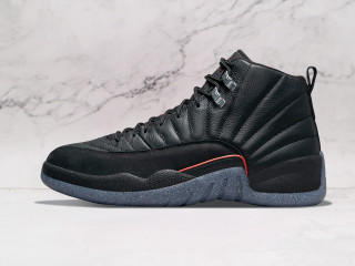 Air Jordan 12 Retro Utility Grind side flex in black leather.