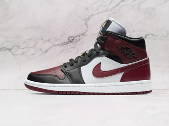 Air Jordan 1 Mid SE 'Black Dark Beetroot' – Black and Dark Beetroot Upper with Gold Lace Pendants