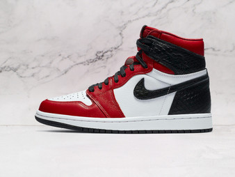 Jordan 1 Retro High Satin Snake Chicago – White and Red Leather Upper with Black Faux Snakeskin Overlays