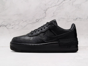 Nike Air Force 1 Shadow 'Triple Black' – All-Black Leather and Nubuck Upper with Glossy Swoosh
