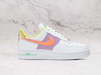 Nike Air Force 1 Low 'Easter' – White Leather Upper with Lavender Mesh Panels and Iridescent Orange Swoosh